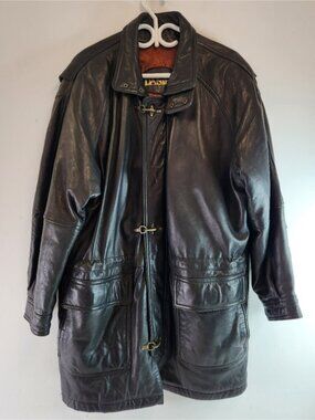 Danier Mens Leather Trench Coat Jacket Size Medium Black "D" Clasps Full Zip